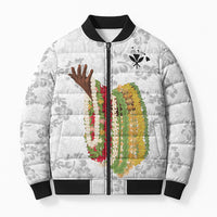 Hawaii Lei Kamehameha Bomber Puffer Jacket Ke'oke'o Seamless Pattern Hibiscus Flower LT9 Unisex White - Polynesian Pride