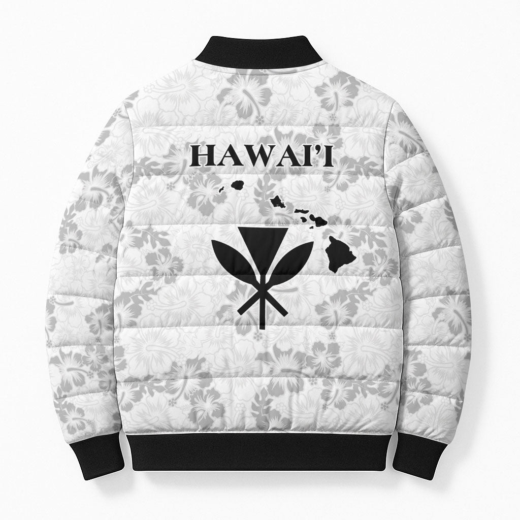 Hawaii Lei Kamehameha Bomber Puffer Jacket Ke'oke'o Seamless Pattern Hibiscus Flower LT9 - Polynesian Pride