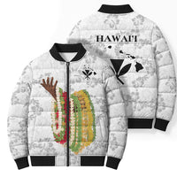 Hawaii Lei Kamehameha Bomber Puffer Jacket Ke'oke'o Seamless Pattern Hibiscus Flower LT9 - Polynesian Pride