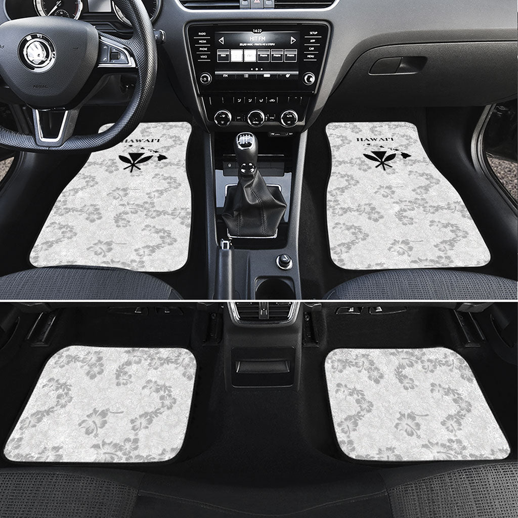 Hawaii Lei Kamehameha Car Mats Ke'oke'o Seamless Pattern Hibiscus Flower LT9 Set 4pcs White - Polynesian Pride