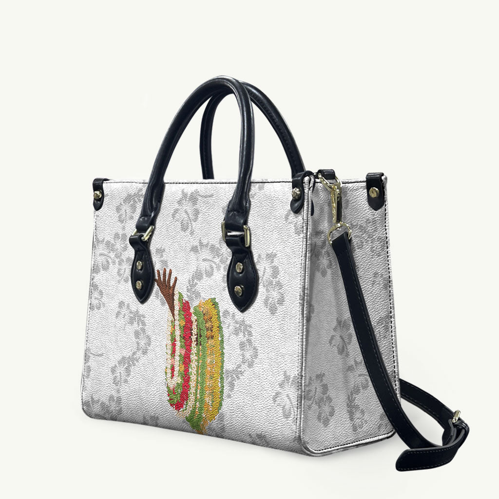 Hawaii Lei Kamehameha Leather Bag Ke'oke'o Seamless Pattern Hibiscus Flower LT9 White - Polynesian Pride