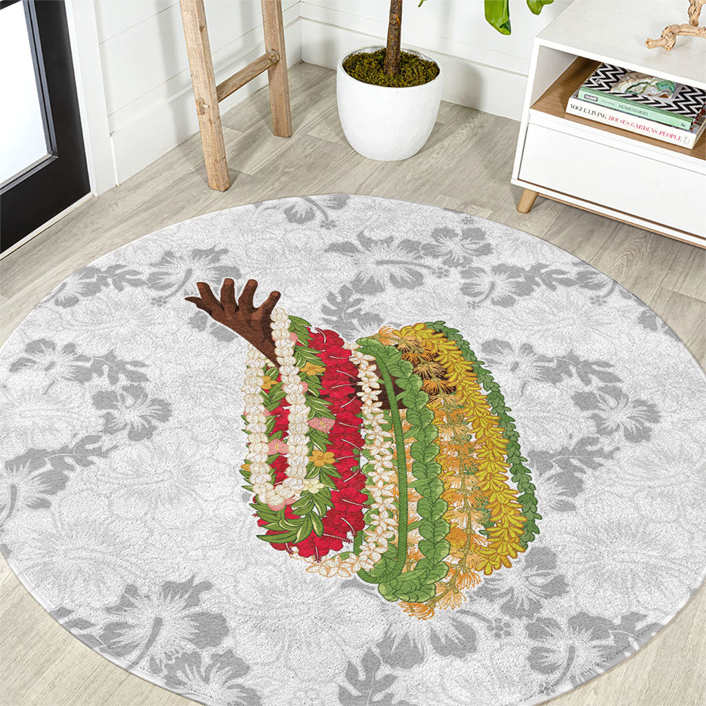 Hawaii Lei Kamehameha Round Carpet Ke'oke'o Seamless Pattern Hibiscus Flower LT9 White - Polynesian Pride