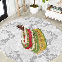 Hawaii Lei Kamehameha Round Carpet Ke'oke'o Seamless Pattern Hibiscus Flower LT9 White - Polynesian Pride