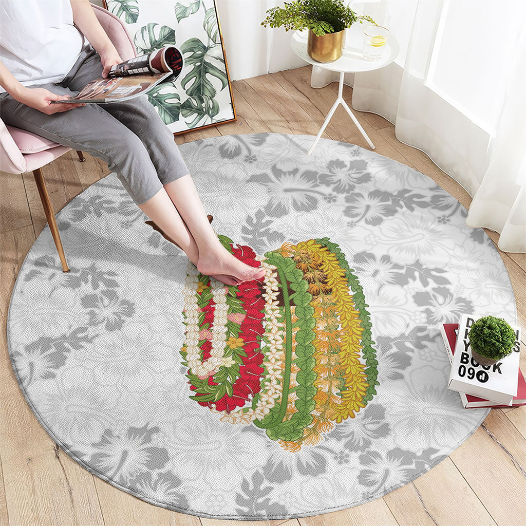 Hawaii Lei Kamehameha Round Carpet Ke'oke'o Seamless Pattern Hibiscus Flower LT9 - Polynesian Pride