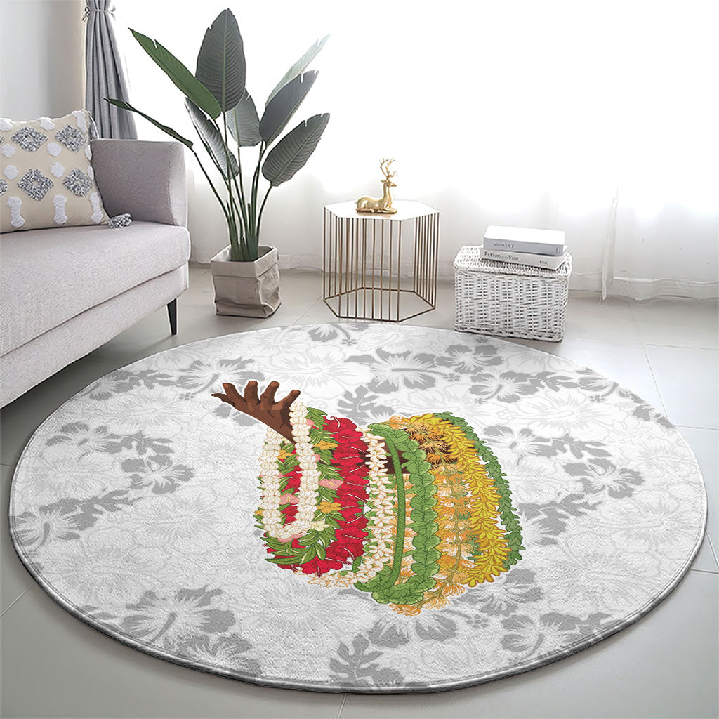 Hawaii Lei Kamehameha Round Carpet Ke'oke'o Seamless Pattern Hibiscus Flower LT9 - Polynesian Pride