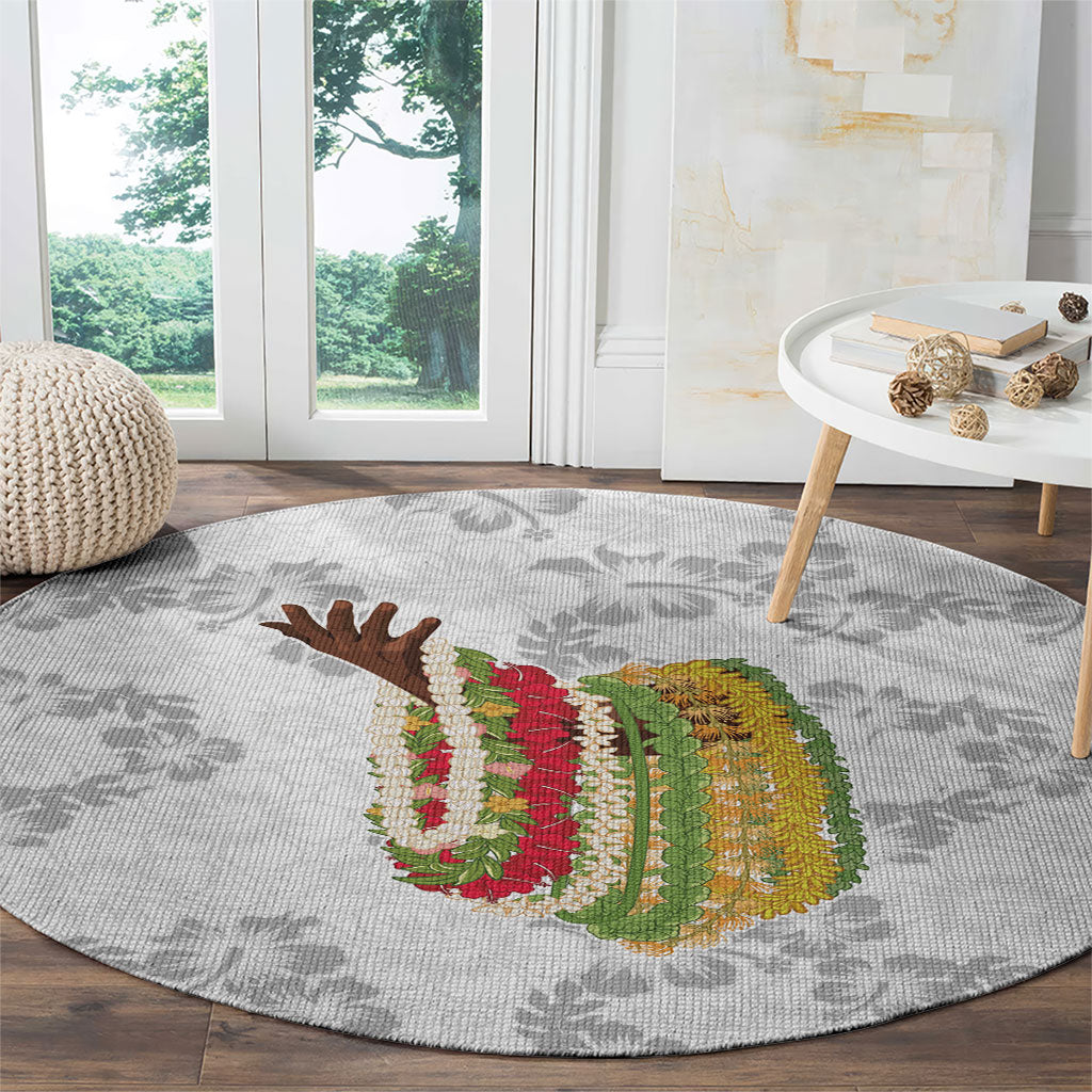 Hawaii Lei Kamehameha Round Carpet Ke'oke'o Seamless Pattern Hibiscus Flower LT9 - Polynesian Pride