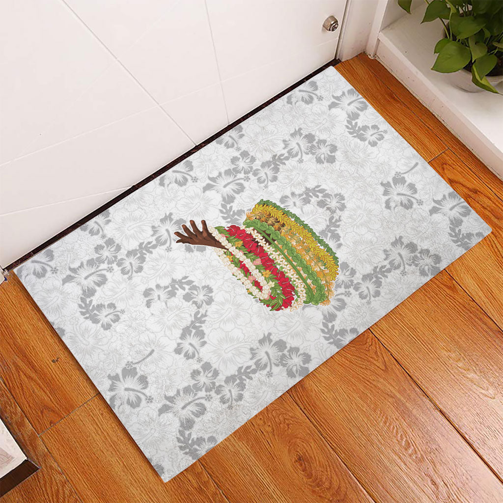 Hawaii Lei Kamehameha Rubber Doormat Ke'oke'o Seamless Pattern Hibiscus Flower LT9 - Polynesian Pride