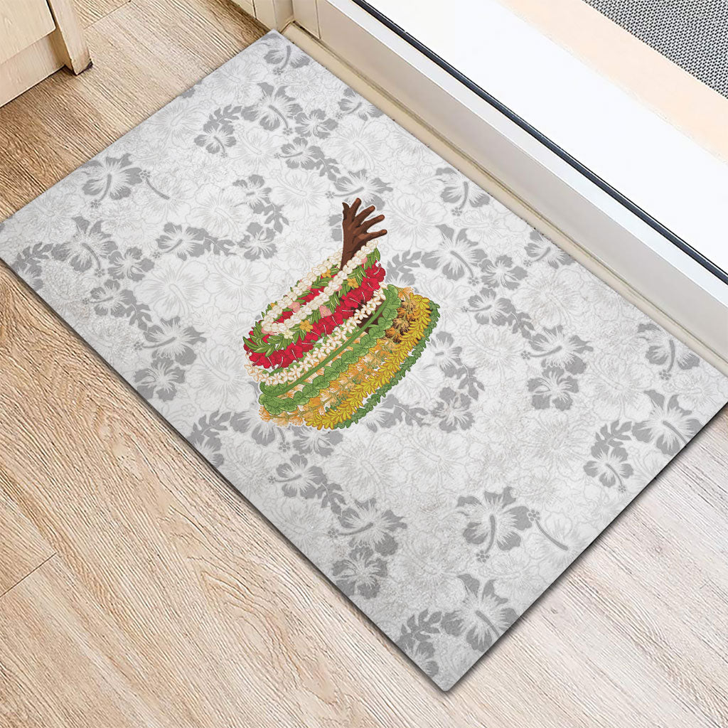 Hawaii Lei Kamehameha Rubber Doormat Ke'oke'o Seamless Pattern Hibiscus Flower LT9 - Polynesian Pride