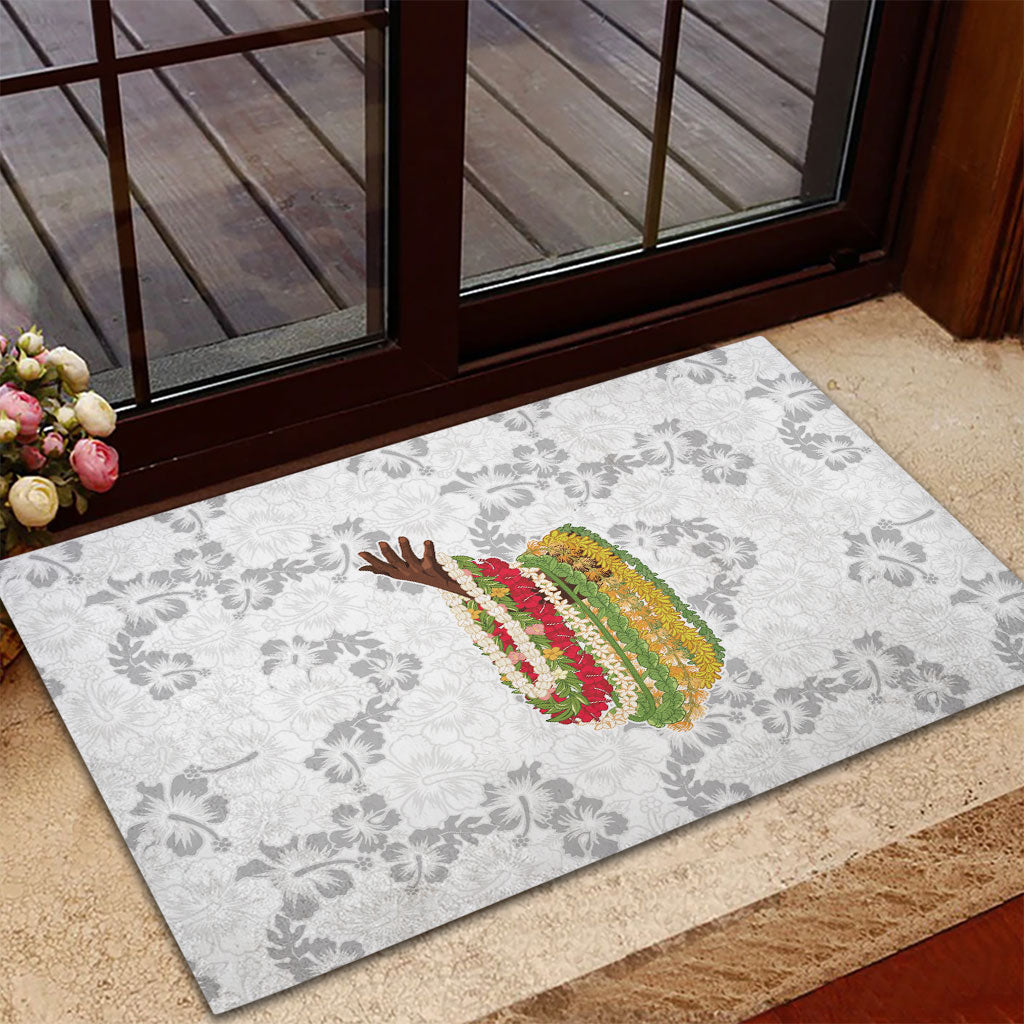 Hawaii Lei Kamehameha Rubber Doormat Ke'oke'o Seamless Pattern Hibiscus Flower LT9 - Polynesian Pride