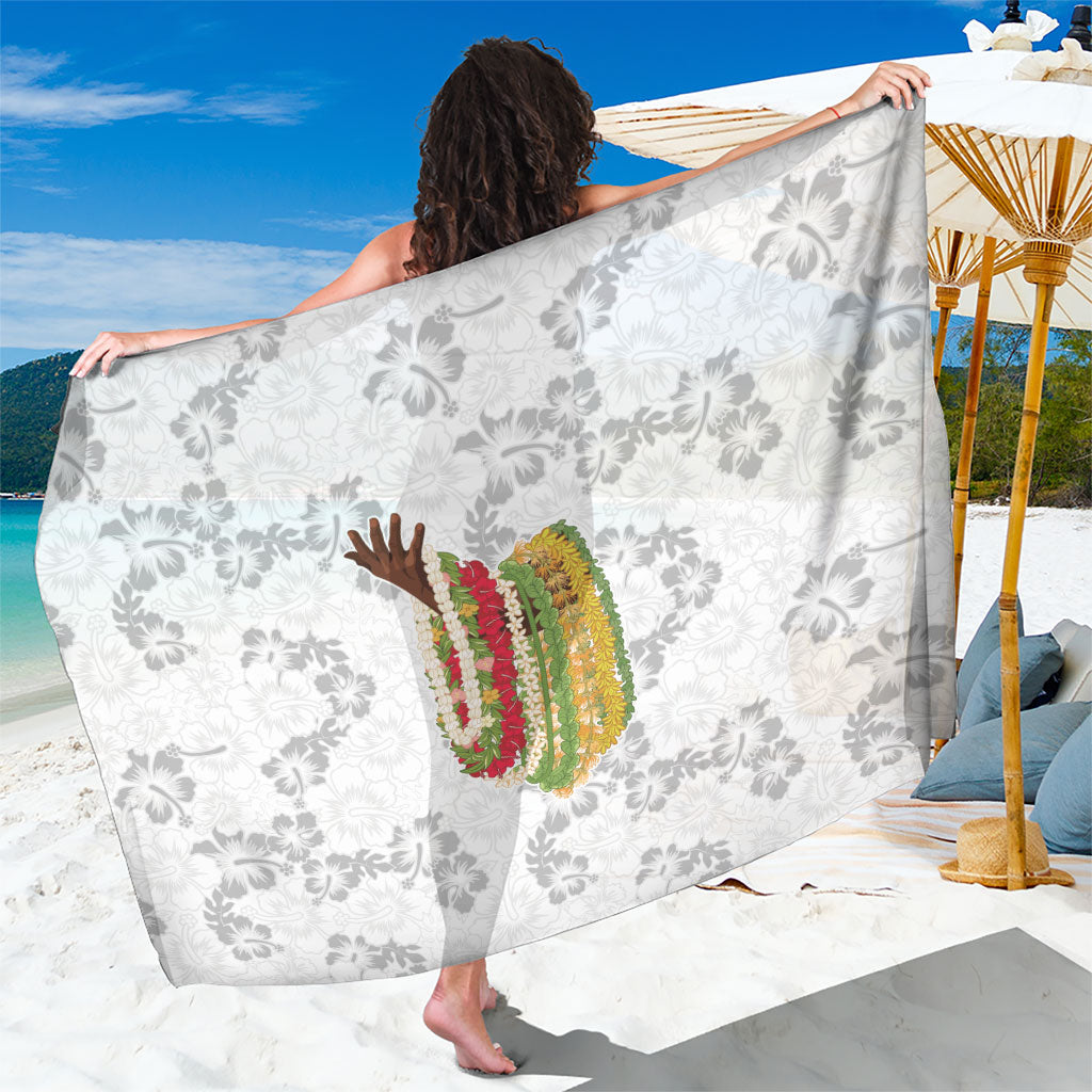 Hawaii Lei Kamehameha Sarong Ke'oke'o Seamless Pattern Hibiscus Flower LT9 One Size 44 x 66 inches White - Polynesian Pride