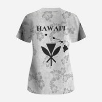 Hawaii Lei Kamehameha Scrub Top Ke'oke'o Seamless Pattern Hibiscus Flower LT9 - Polynesian Pride