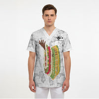 Hawaii Lei Kamehameha Scrub Top Ke'oke'o Seamless Pattern Hibiscus Flower LT9 - Polynesian Pride