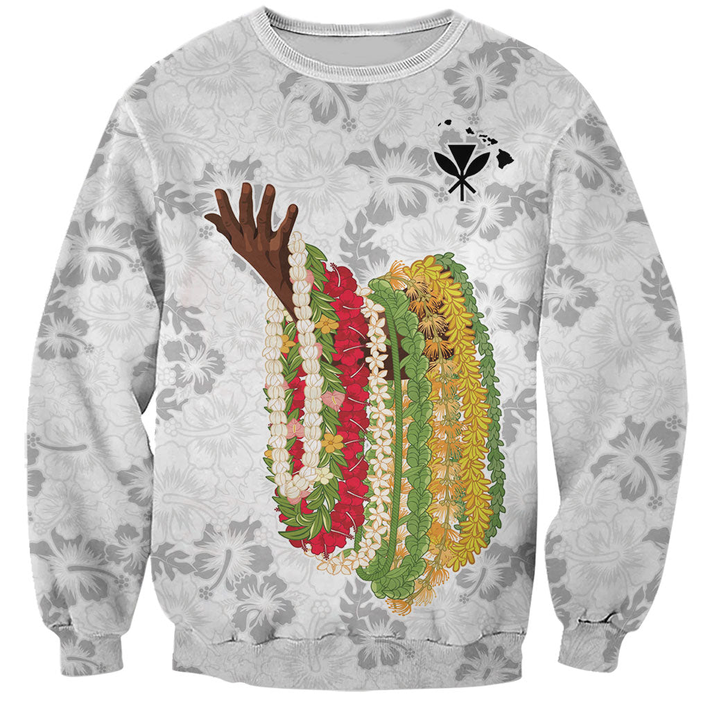 Hawaii Lei Kamehameha Sweatshirt Ke'oke'o Seamless Pattern Hibiscus Flower LT9 Unisex White - Polynesian Pride