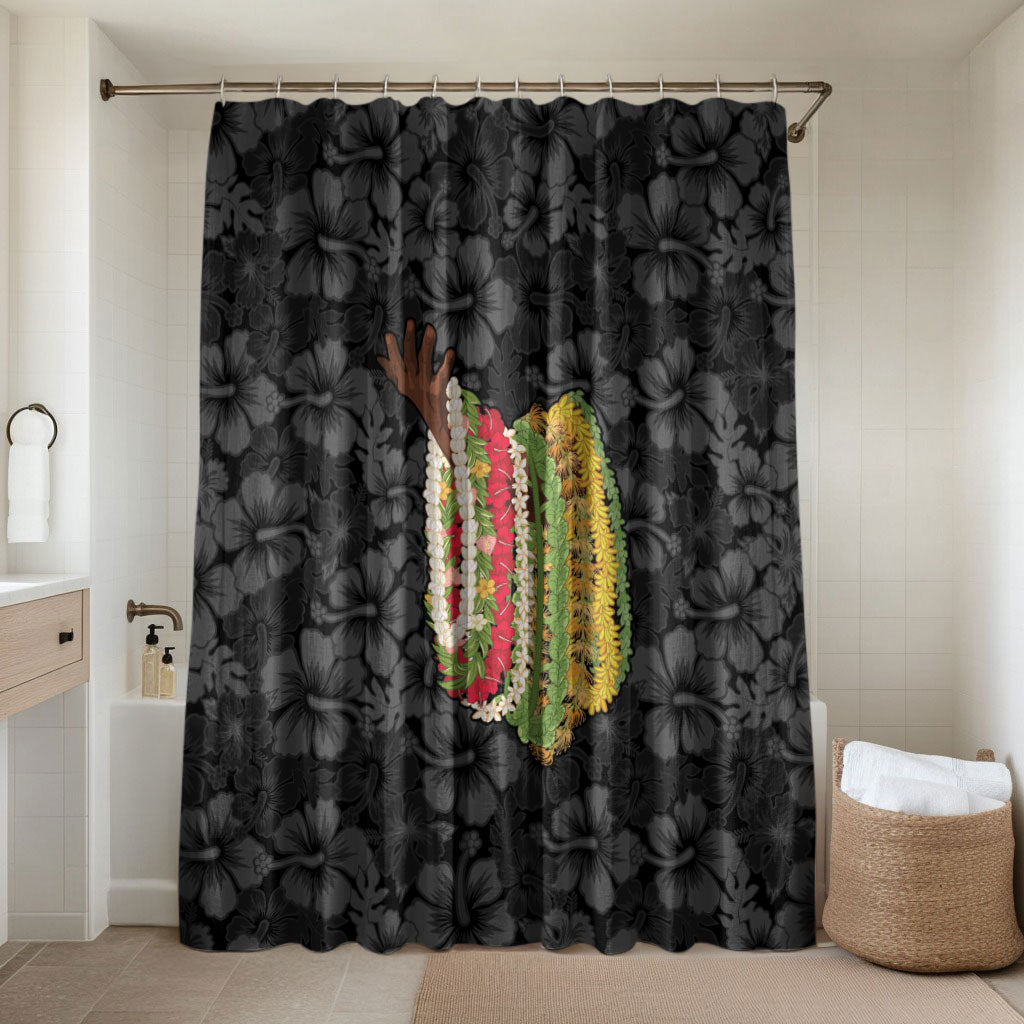 Hawaii Lei Kamehameha Bathroom Set Ele'ele Seamless Pattern Hibiscus Flower LT9 Shower Curtain Only Black - Polynesian Pride