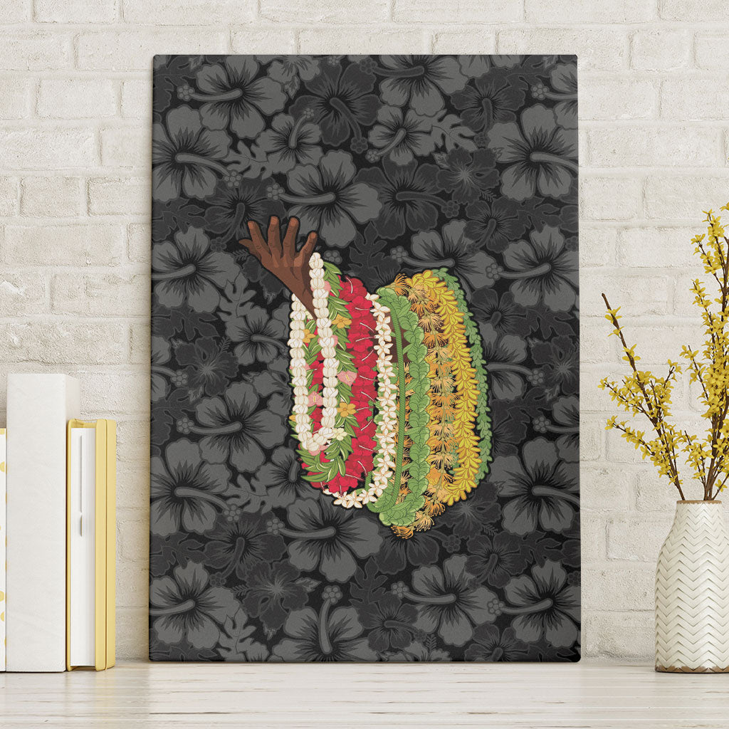 Hawaii Lei Kamehameha Canvas Wall Art Ele'ele Seamless Pattern Hibiscus Flower LT9 Without Frame Black - Polynesian Pride