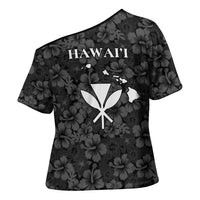 Hawaii Lei Kamehameha Cross Shoulder Shirt Ele'ele Seamless Pattern Hibiscus Flower LT9 - Polynesian Pride