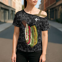 Hawaii Lei Kamehameha Cross Shoulder Shirt Ele'ele Seamless Pattern Hibiscus Flower LT9 - Polynesian Pride