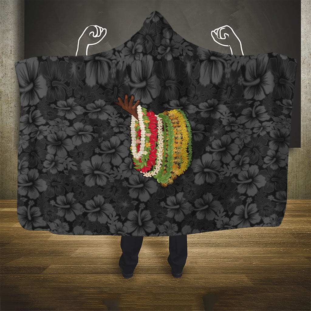 Hawaii Lei Kamehameha Hooded Blanket Ele'ele Seamless Pattern Hibiscus Flower LT9 - Polynesian Pride