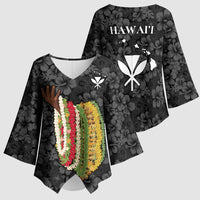 Hawaii Lei Kamehameha Kimono Sleeve Blouse Ele'ele Seamless Pattern Hibiscus Flower LT9 - Polynesian Pride