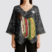 Hawaii Lei Kamehameha Kimono Sleeve Blouse Ele'ele Seamless Pattern Hibiscus Flower LT9 - Polynesian Pride