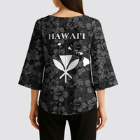 Hawaii Lei Kamehameha Kimono Sleeve Blouse Ele'ele Seamless Pattern Hibiscus Flower LT9 - Polynesian Pride