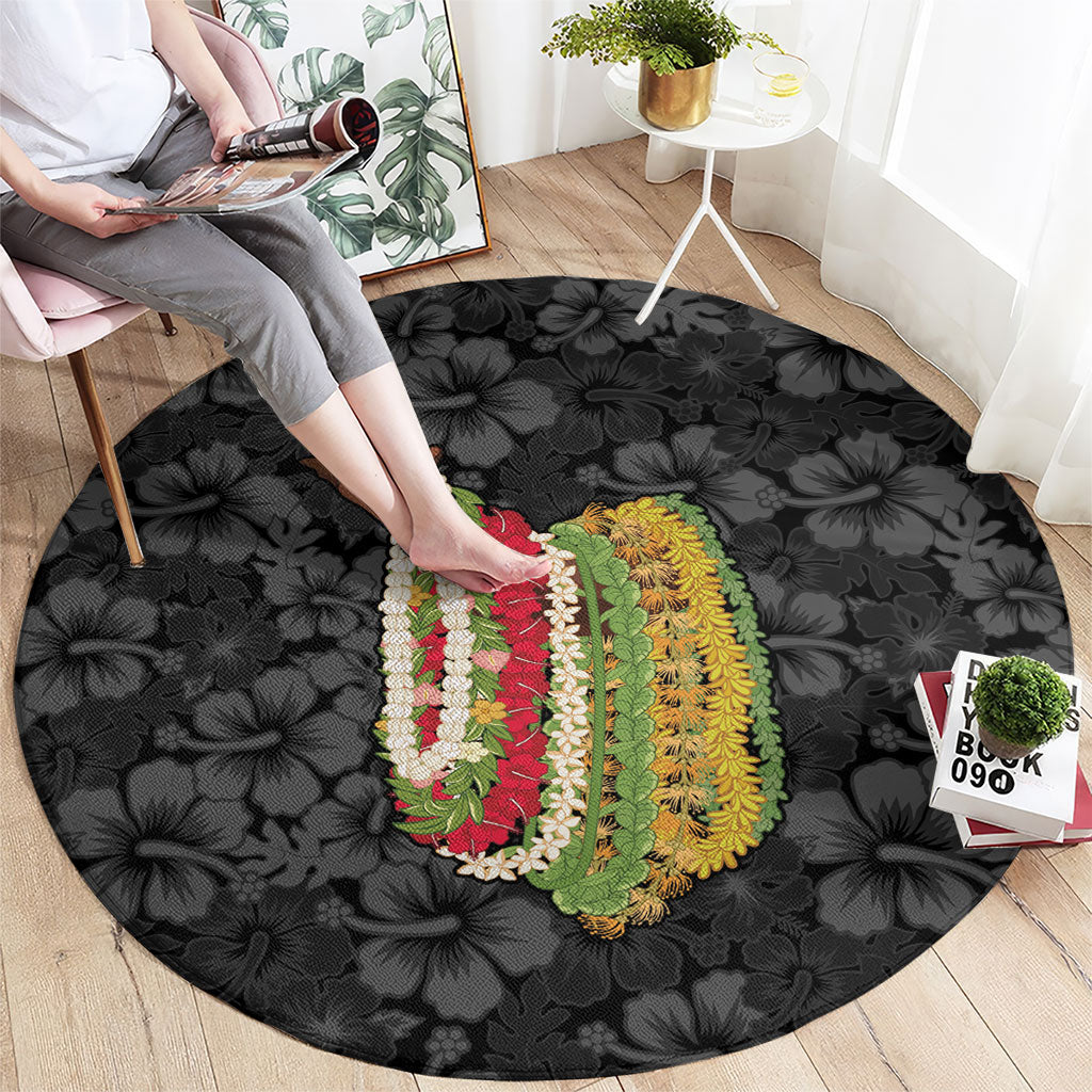 Hawaii Lei Kamehameha Round Carpet Ele'ele Seamless Pattern Hibiscus Flower LT9 - Polynesian Pride
