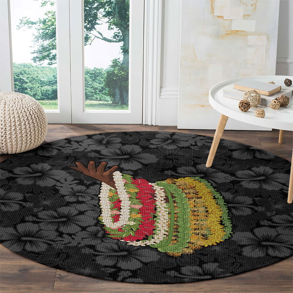 Hawaii Lei Kamehameha Round Carpet Ele'ele Seamless Pattern Hibiscus Flower LT9 - Polynesian Pride