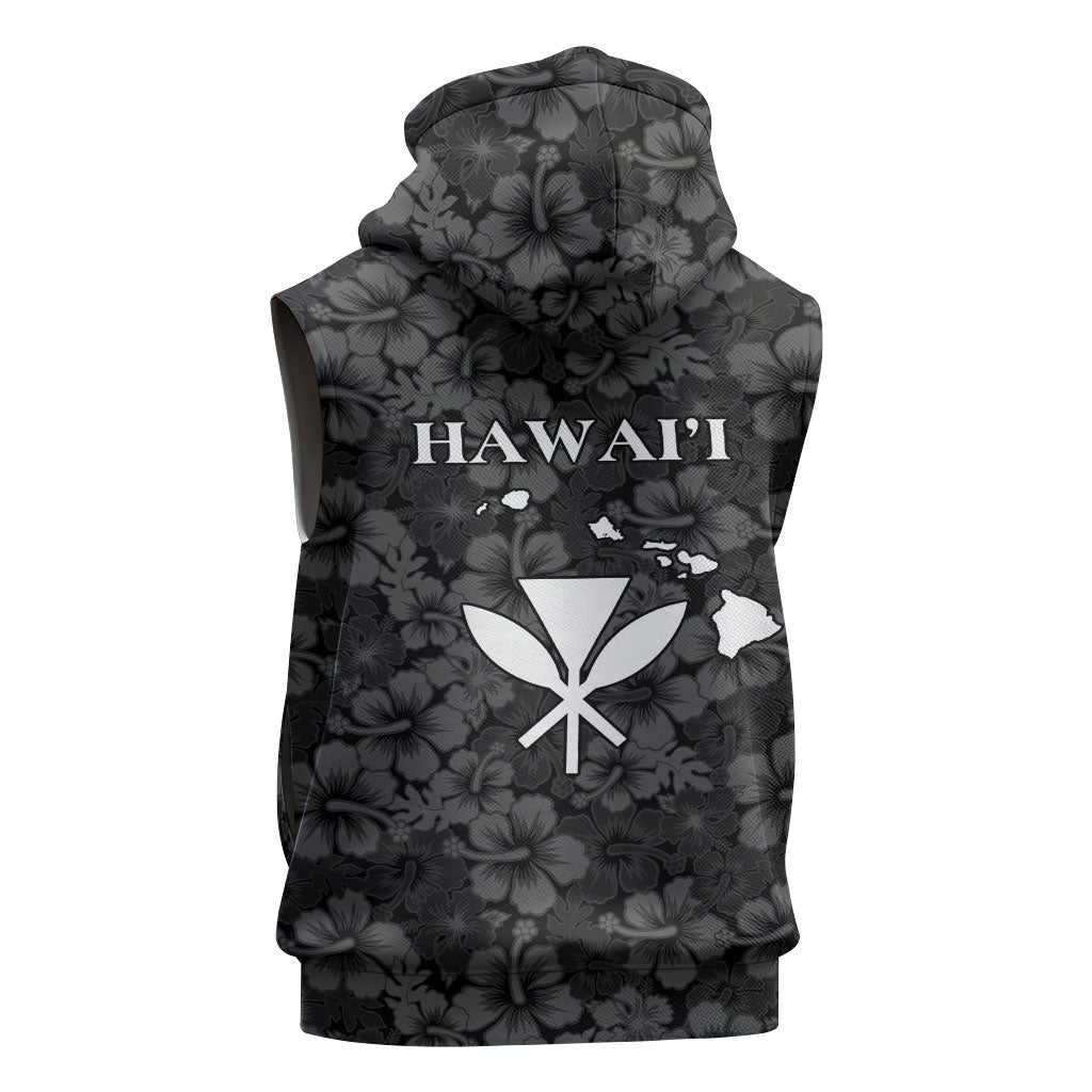 Hawaii Lei Kamehameha Sleeveless Hoodie Ele'ele Seamless Pattern Hibiscus Flower LT9 - Polynesian Pride