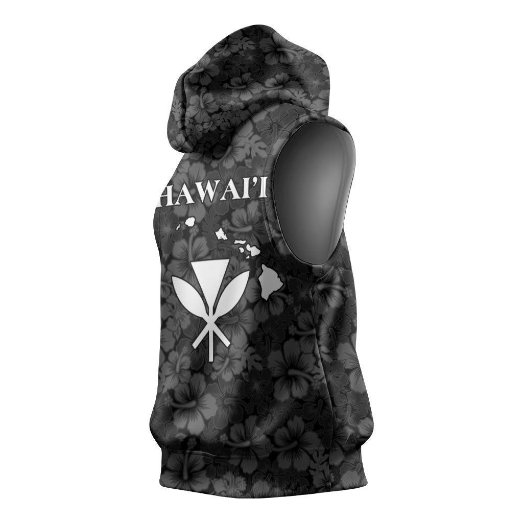Hawaii Lei Kamehameha Sleeveless Hoodie Ele'ele Seamless Pattern Hibiscus Flower LT9 - Polynesian Pride
