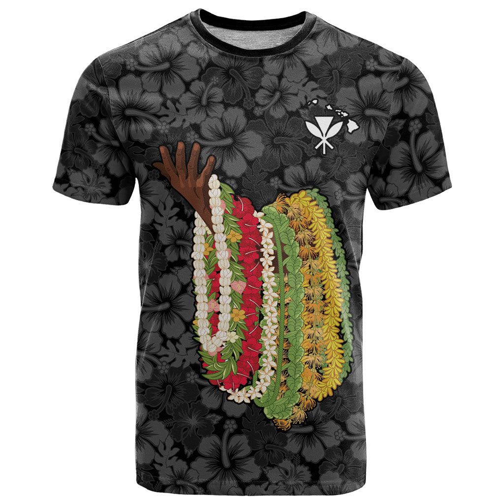 Hawaii Lei Kamehameha T Shirt Ele'ele Seamless Pattern Hibiscus Flower LT9 Black - Polynesian Pride