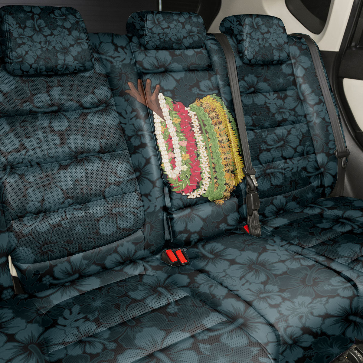 Hawaii Lei Kamehameha Back Car Seat Cover Uliuli Seamless Pattern Hibiscus Flower LT9 - Polynesian Pride