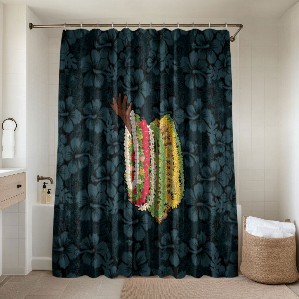 Hawaii Lei Kamehameha Bathroom Set Uliuli Seamless Pattern Hibiscus Flower LT9 Shower Curtain Only Blue - Polynesian Pride