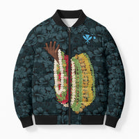 Hawaii Lei Kamehameha Bomber Puffer Jacket Uliuli Seamless Pattern Hibiscus Flower LT9 Unisex Blue - Polynesian Pride
