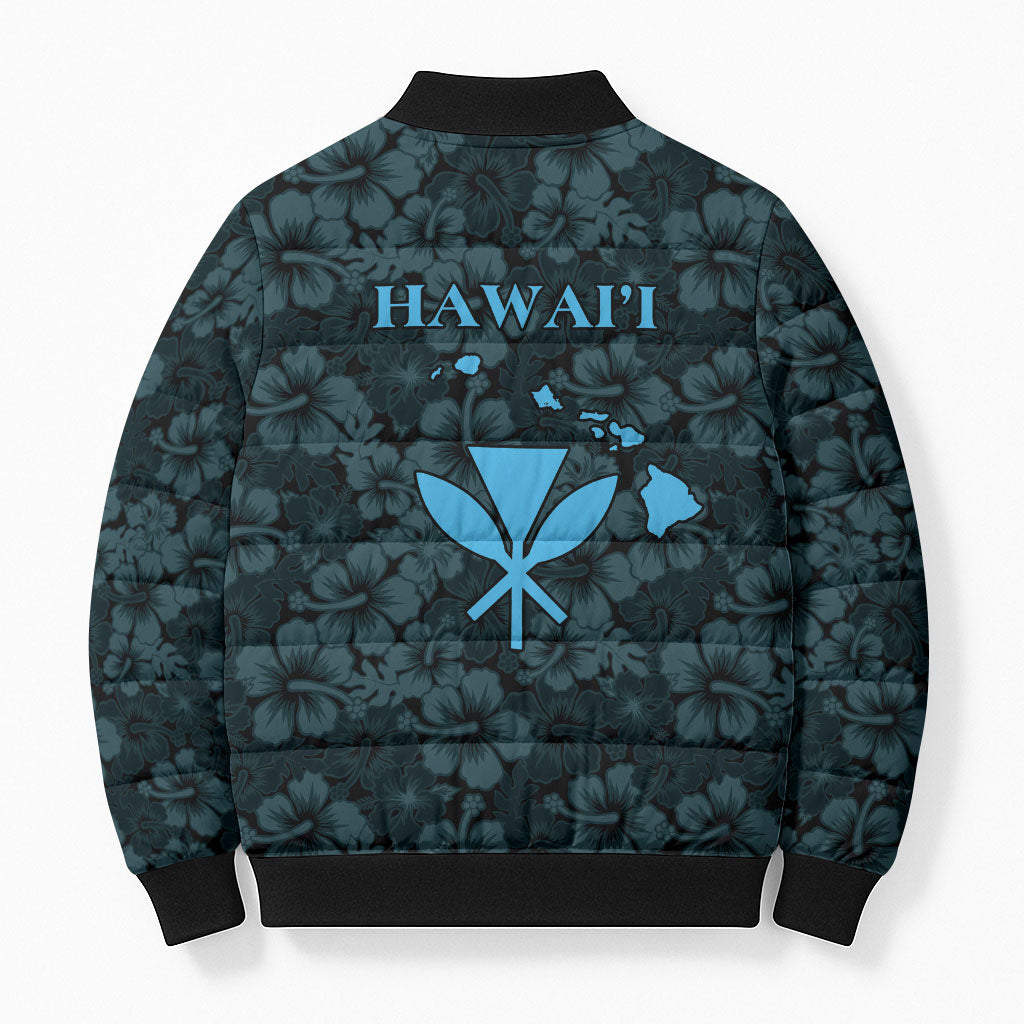 Hawaii Lei Kamehameha Bomber Puffer Jacket Uliuli Seamless Pattern Hibiscus Flower LT9 - Polynesian Pride