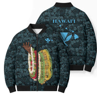 Hawaii Lei Kamehameha Bomber Puffer Jacket Uliuli Seamless Pattern Hibiscus Flower LT9 - Polynesian Pride