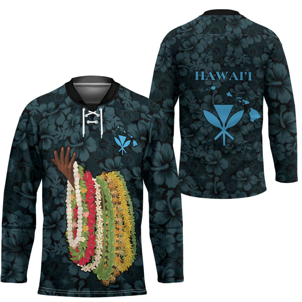 Hawaii Lei Kamehameha Hockey Jersey Uliuli Seamless Pattern Hibiscus Flower LT9 - Polynesian Pride