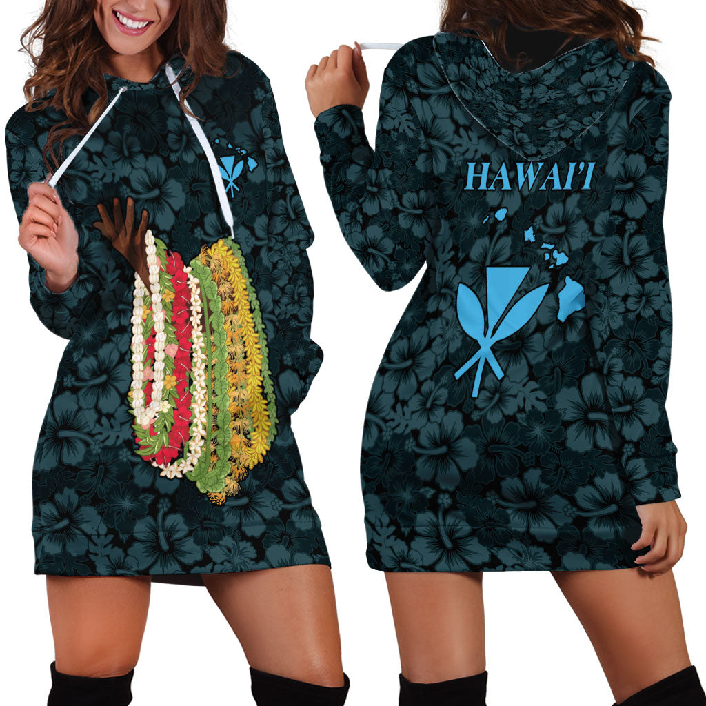 Hawaii Lei Kamehameha Hoodie Dress Uliuli Seamless Pattern Hibiscus Flower LT9 - Polynesian Pride