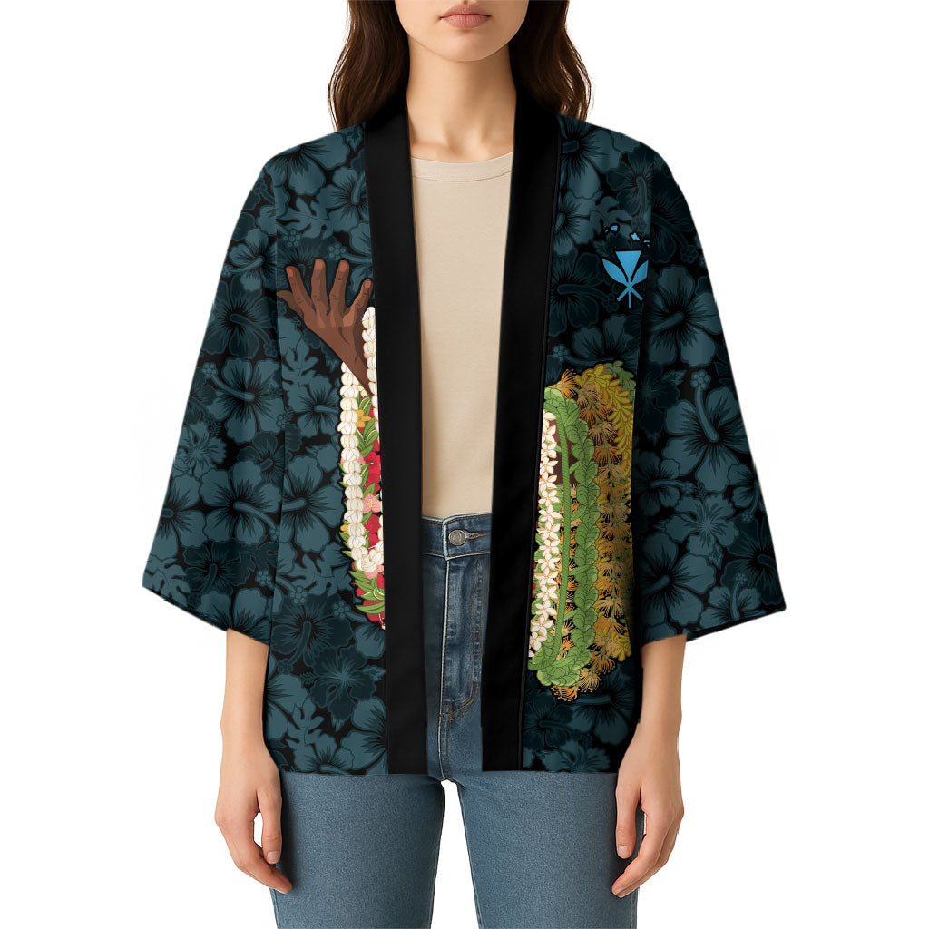 Hawaii Lei Kamehameha Kimono Uliuli Seamless Pattern Hibiscus Flower LT9 - Polynesian Pride