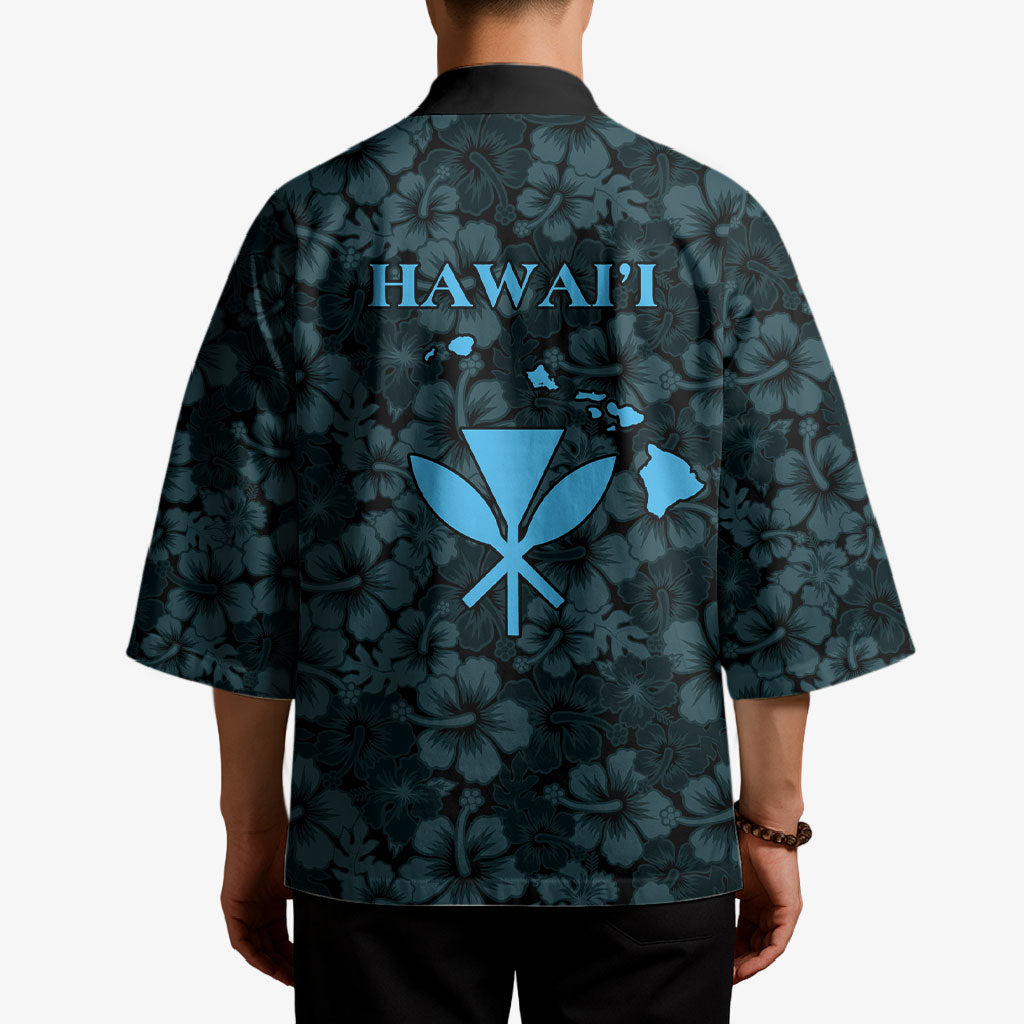 Hawaii Lei Kamehameha Kimono Uliuli Seamless Pattern Hibiscus Flower LT9 - Polynesian Pride