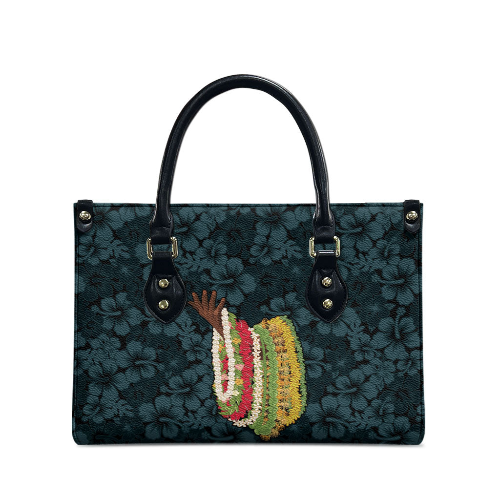 Hawaii Lei Kamehameha Leather Bag Uliuli Seamless Pattern Hibiscus Flower LT9 - Polynesian Pride