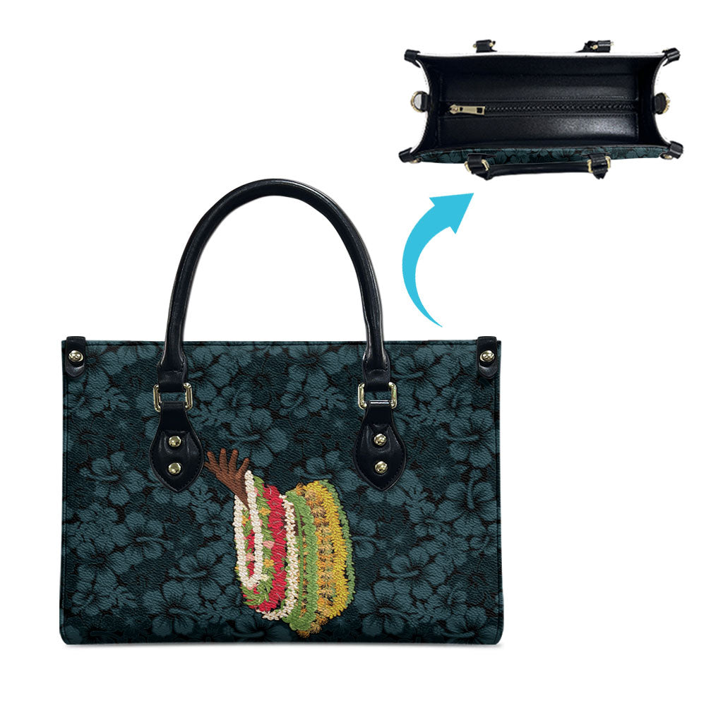 Hawaii Lei Kamehameha Leather Bag Uliuli Seamless Pattern Hibiscus Flower LT9 - Polynesian Pride