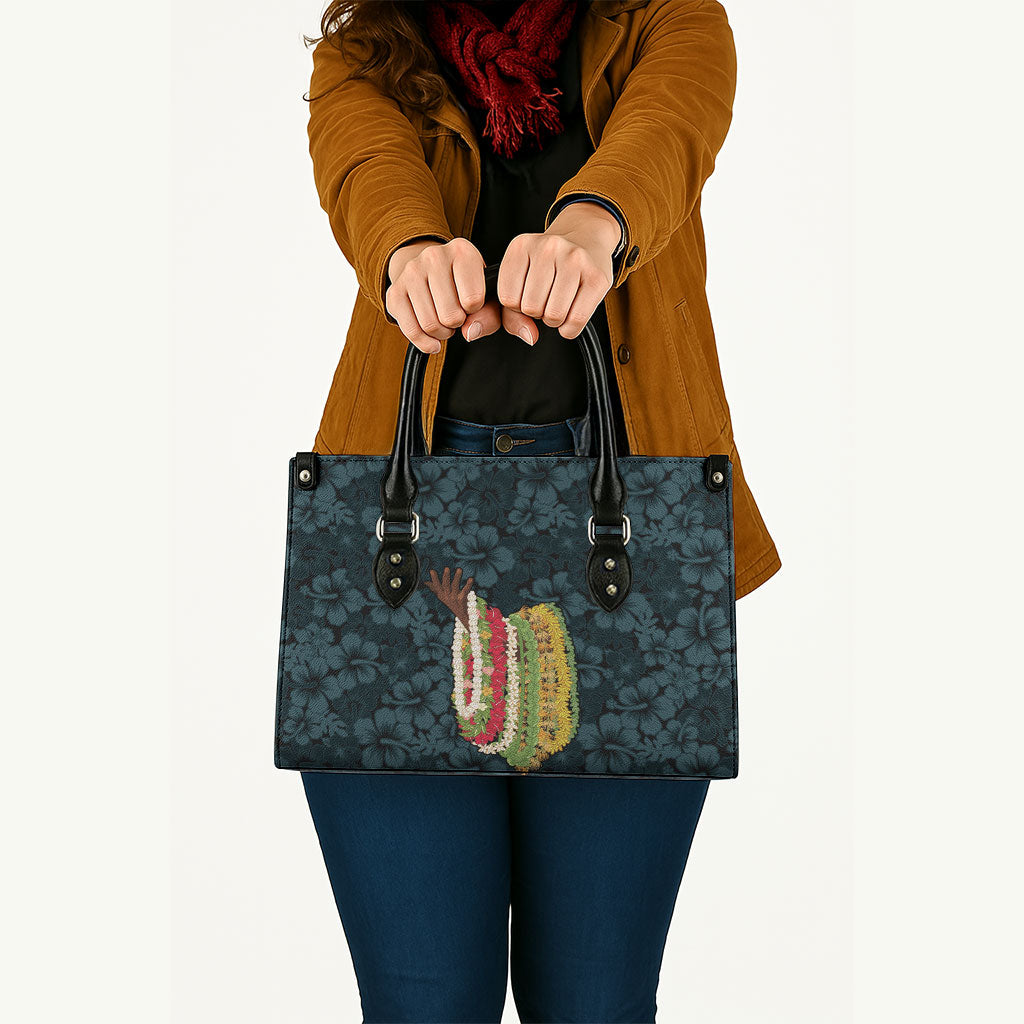 Hawaii Lei Kamehameha Leather Bag Uliuli Seamless Pattern Hibiscus Flower LT9 - Polynesian Pride