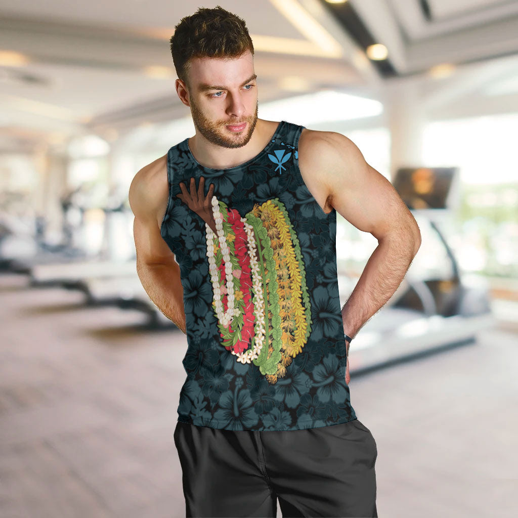 Hawaii Lei Kamehameha Men Tank Top Uliuli Seamless Pattern Hibiscus Flower LT9 Blue - Polynesian Pride