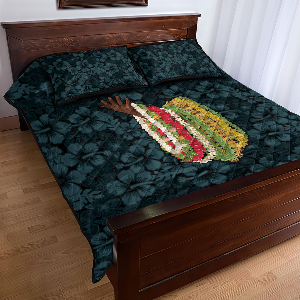 Hawaii Lei Kamehameha Quilt Bed Set Uliuli Seamless Pattern Hibiscus Flower LT9 - Polynesian Pride