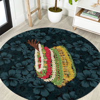 Hawaii Lei Kamehameha Round Carpet Uliuli Seamless Pattern Hibiscus Flower LT9 Blue - Polynesian Pride