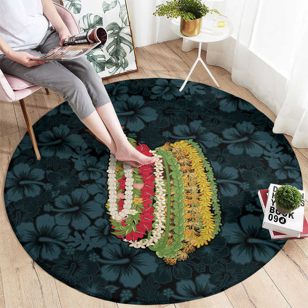 Hawaii Lei Kamehameha Round Carpet Uliuli Seamless Pattern Hibiscus Flower LT9 - Polynesian Pride