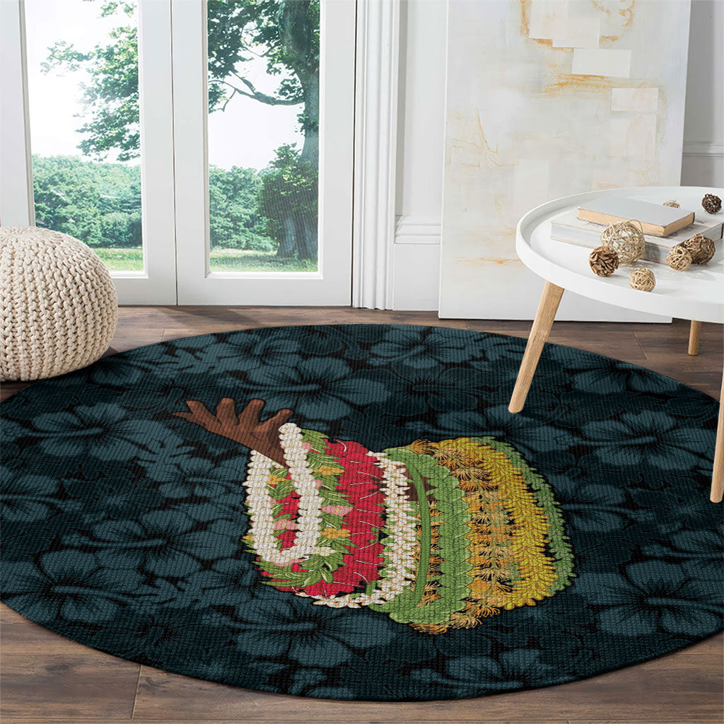Hawaii Lei Kamehameha Round Carpet Uliuli Seamless Pattern Hibiscus Flower LT9 - Polynesian Pride