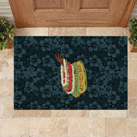 Hawaii Lei Kamehameha Rubber Doormat Uliuli Seamless Pattern Hibiscus Flower LT9 Blue - Polynesian Pride