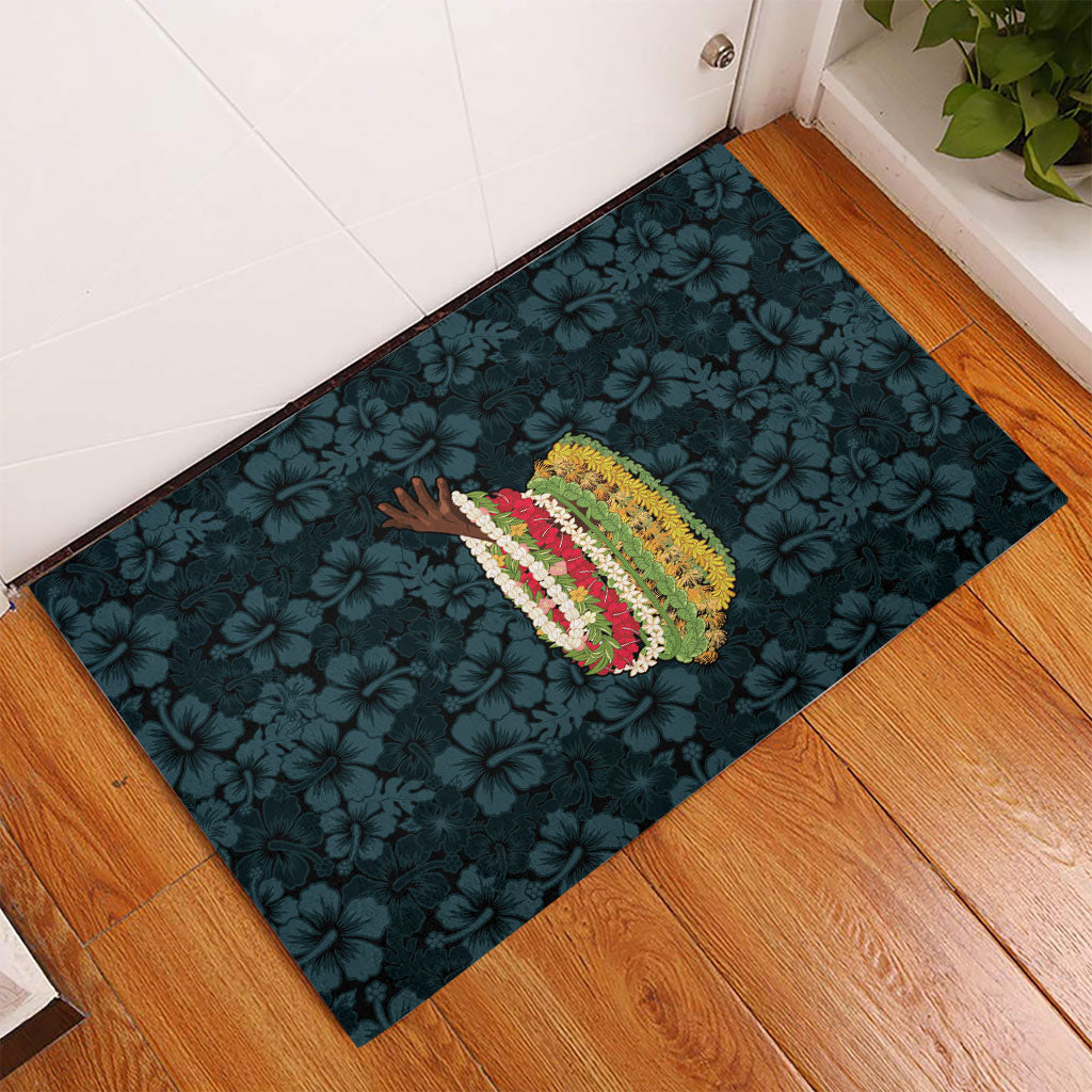 Hawaii Lei Kamehameha Rubber Doormat Uliuli Seamless Pattern Hibiscus Flower LT9 - Polynesian Pride