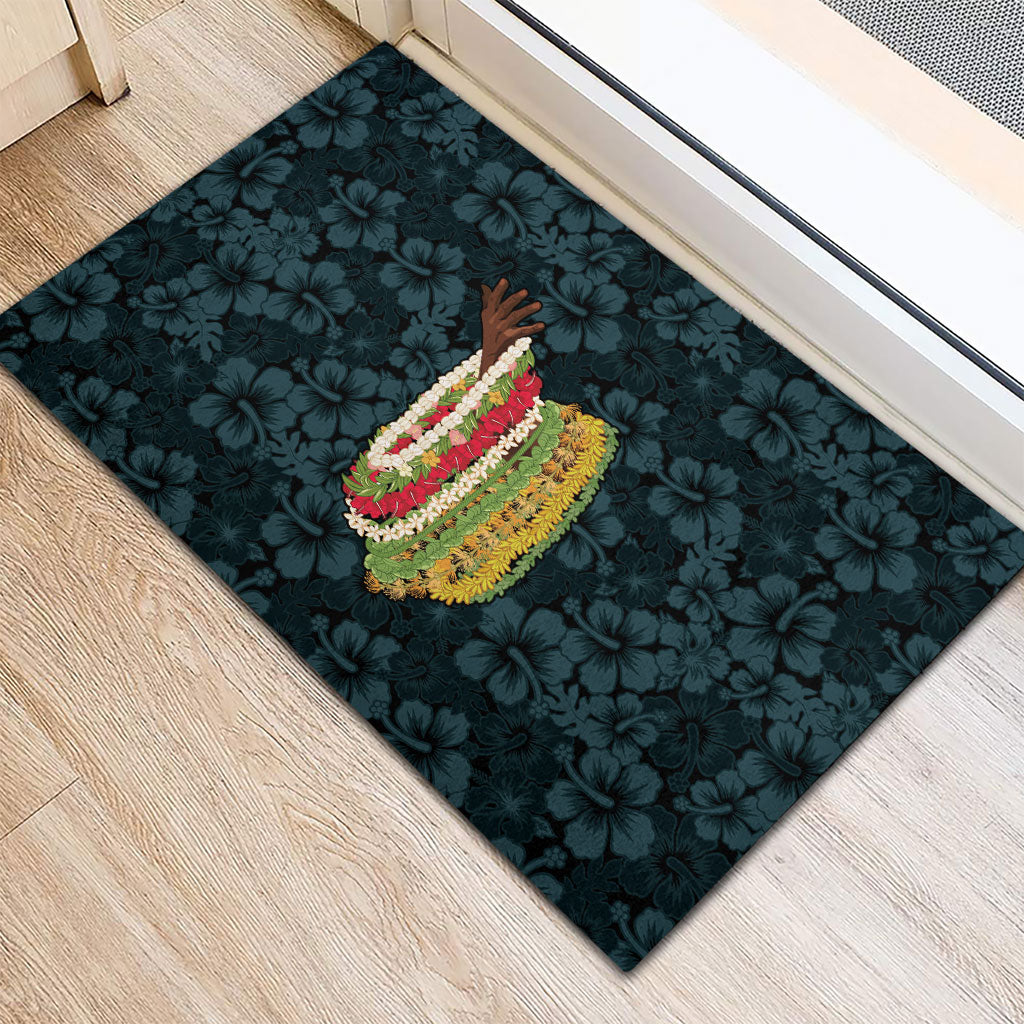 Hawaii Lei Kamehameha Rubber Doormat Uliuli Seamless Pattern Hibiscus Flower LT9 - Polynesian Pride